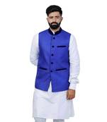 Blue Jute Printed Nehru Style Jacket