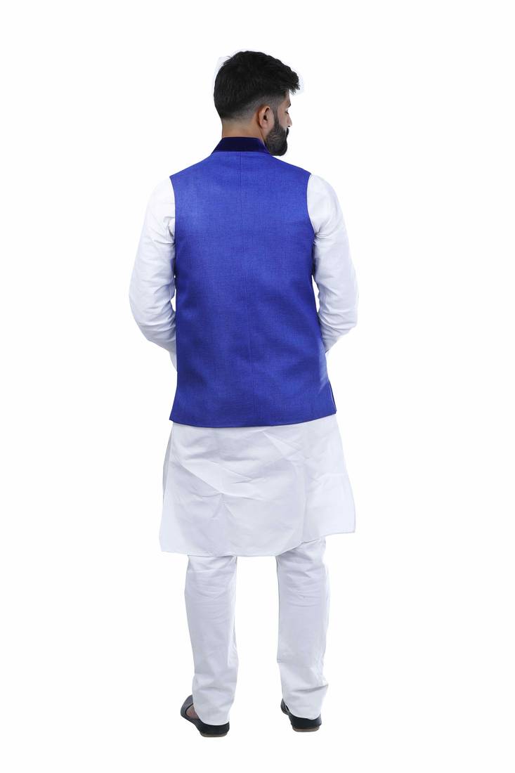 Blue Jute Printed Nehru Style Jacket