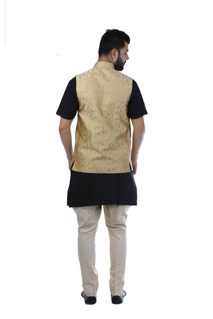 Beige Dupion Silk Printed Nehru Style Jacket