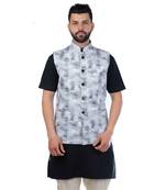 Black Cotton Printed Nehru Style Jacket