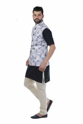 Black Cotton Printed Nehru Style Jacket 3
