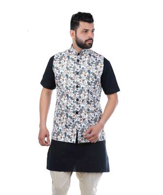 Multicolor Jute Printed Nehru Style Jacket 1