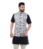 Multicolor Jute Printed Nehru Style Jacket