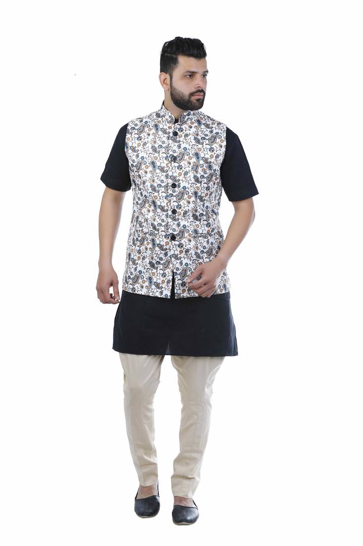 Multicolor Jute Printed Nehru Style Jacket