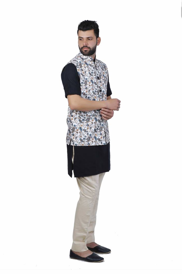 Multicolor Jute Printed Nehru Style Jacket