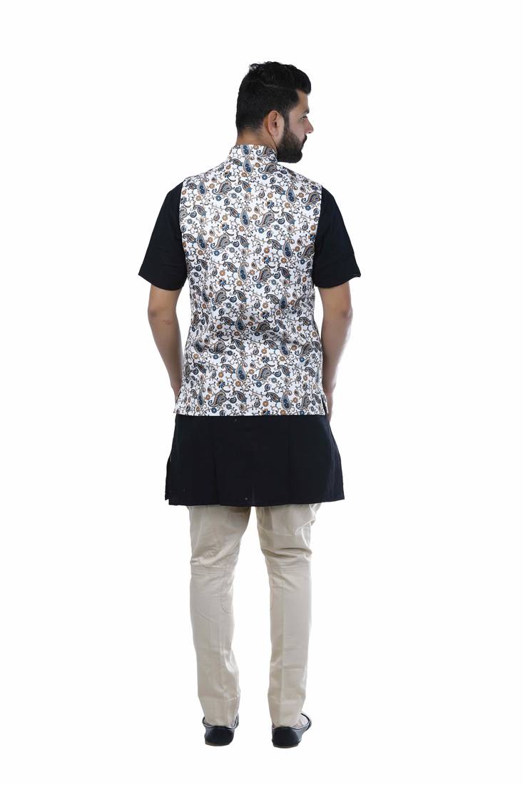 Multicolor Jute Printed Nehru Style Jacket