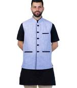 Blue Jute Printed Nehru Style Jacket