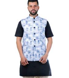 Blue Cotton Printed Nehru Style Jacket
