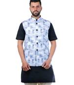 Blue Cotton Printed Nehru Style Jacket