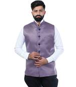 Purple Satin Printed Nehru Style Jacket