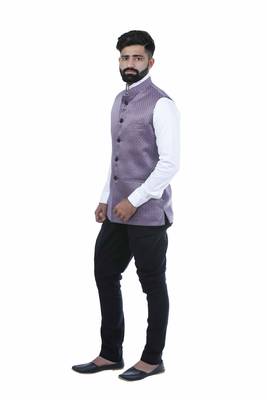 Purple Satin Printed Nehru Style Jacket 3