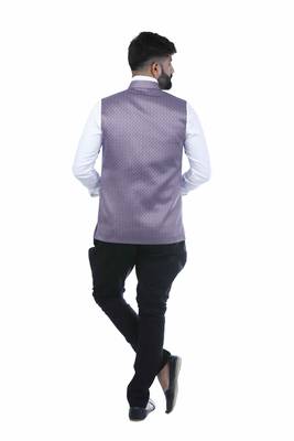 Purple Satin Printed Nehru Style Jacket 4