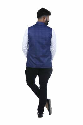 Blue Cotton Poly Printed Nehru Style Jacket 4