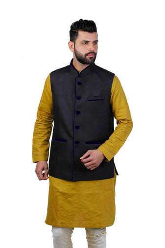 Black Jute Printed Nehru Style Jacket
