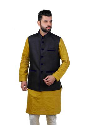 Black Jute Printed Nehru Style Jacket 1