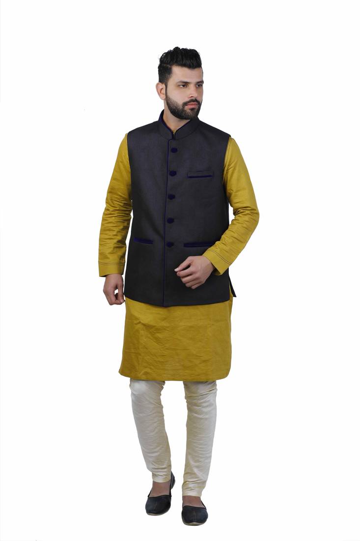 Black Jute Printed Nehru Style Jacket