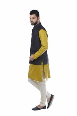 Black Jute Printed Nehru Style Jacket 3
