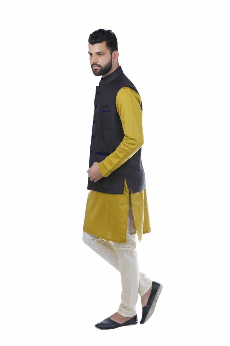 Black Jute Printed Nehru Style Jacket