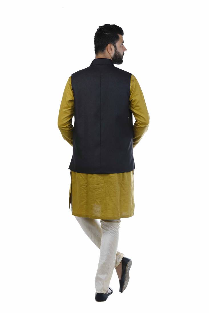 Black Jute Printed Nehru Style Jacket