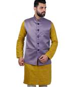 Purple Satin Printed Nehru Style Jacket