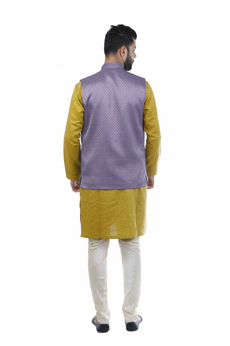 Purple Satin Printed Nehru Style Jacket