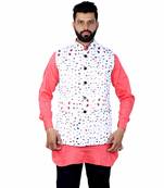 White Satin Printed Nehru Style Jacket