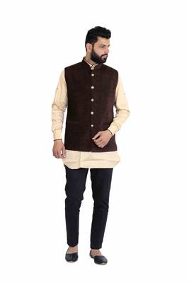 Brown Velvet Printed Nehru Style Jacket 2