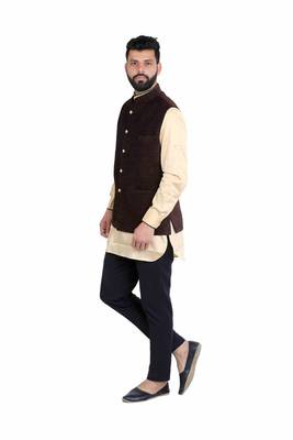 Brown Velvet Printed Nehru Style Jacket 3