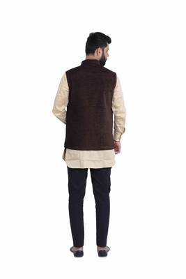 Brown Velvet Printed Nehru Style Jacket 4