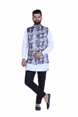 Grey Satin Printed Nehru Style Jacket 2