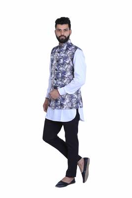Grey Satin Printed Nehru Style Jacket 3