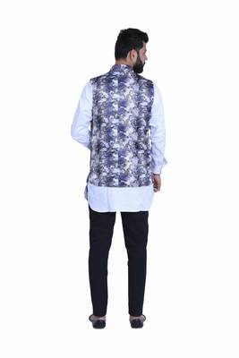 Grey Satin Printed Nehru Style Jacket 4