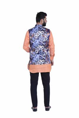 Blue Satin Printed Nehru Style Jacket 4