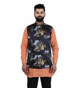 Black Satin Printed Nehru Style Jacket