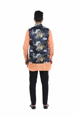 Black Satin Printed Nehru Style Jacket 4