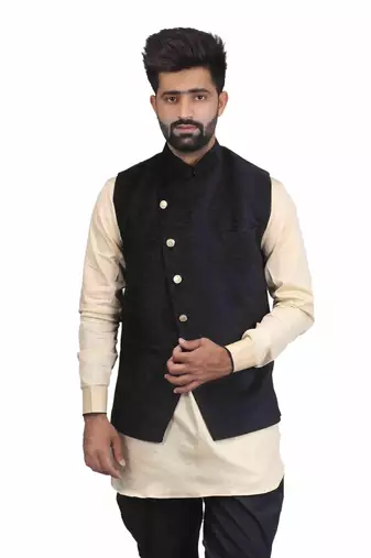 Black Velvet Printed Nehru Style Jacket