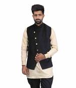 Black Velvet Printed Nehru Style Jacket