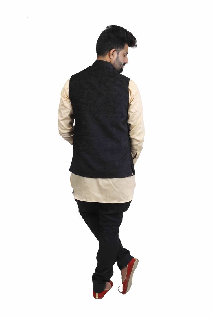 Black Velvet Printed Nehru Style Jacket