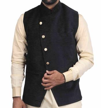 Black Velvet Printed Nehru Style Jacket 4