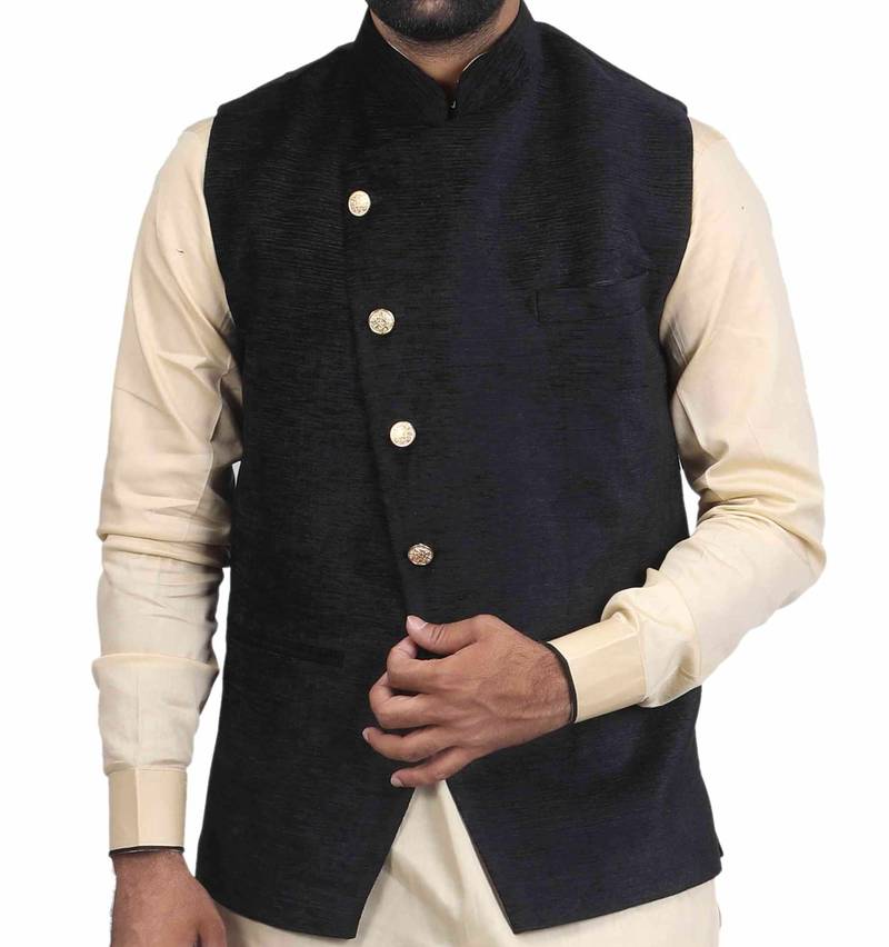 Black Velvet Printed Nehru Style Jacket