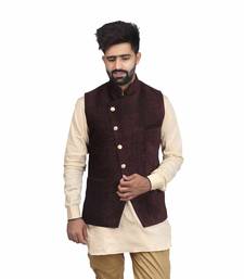 Brown Velvet Printed Nehru Style Jacket