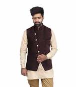Brown Velvet Printed Nehru Style Jacket