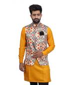 Multicolor Satin Printed Nehru Style Jacket