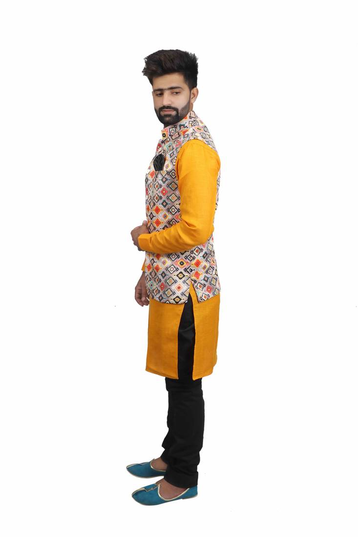 Multicolor Satin Printed Nehru Style Jacket