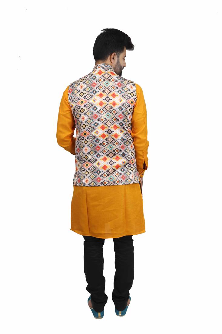 Multicolor Satin Printed Nehru Style Jacket