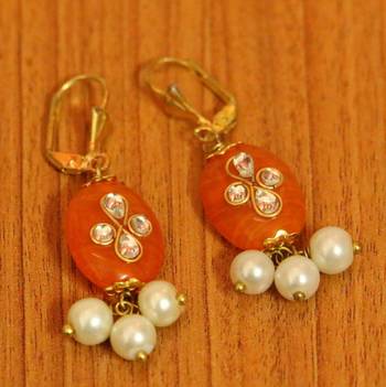 Orange Beaded Jewellery Onyx Yellow Gold Hoops 1