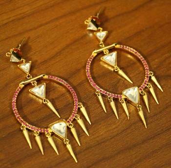 Red American Diamonds Yellow Gold Danglers Drops 1