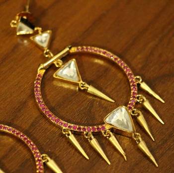 Red American Diamonds Yellow Gold Danglers Drops 2