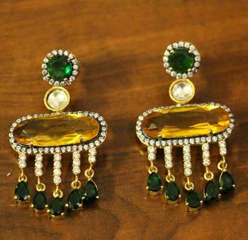 Yellow American Diamonds Onyx Yellow Gold Danglers Drops 1