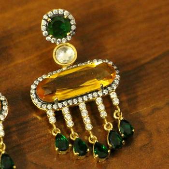 Yellow American Diamonds Onyx Yellow Gold Danglers Drops 2